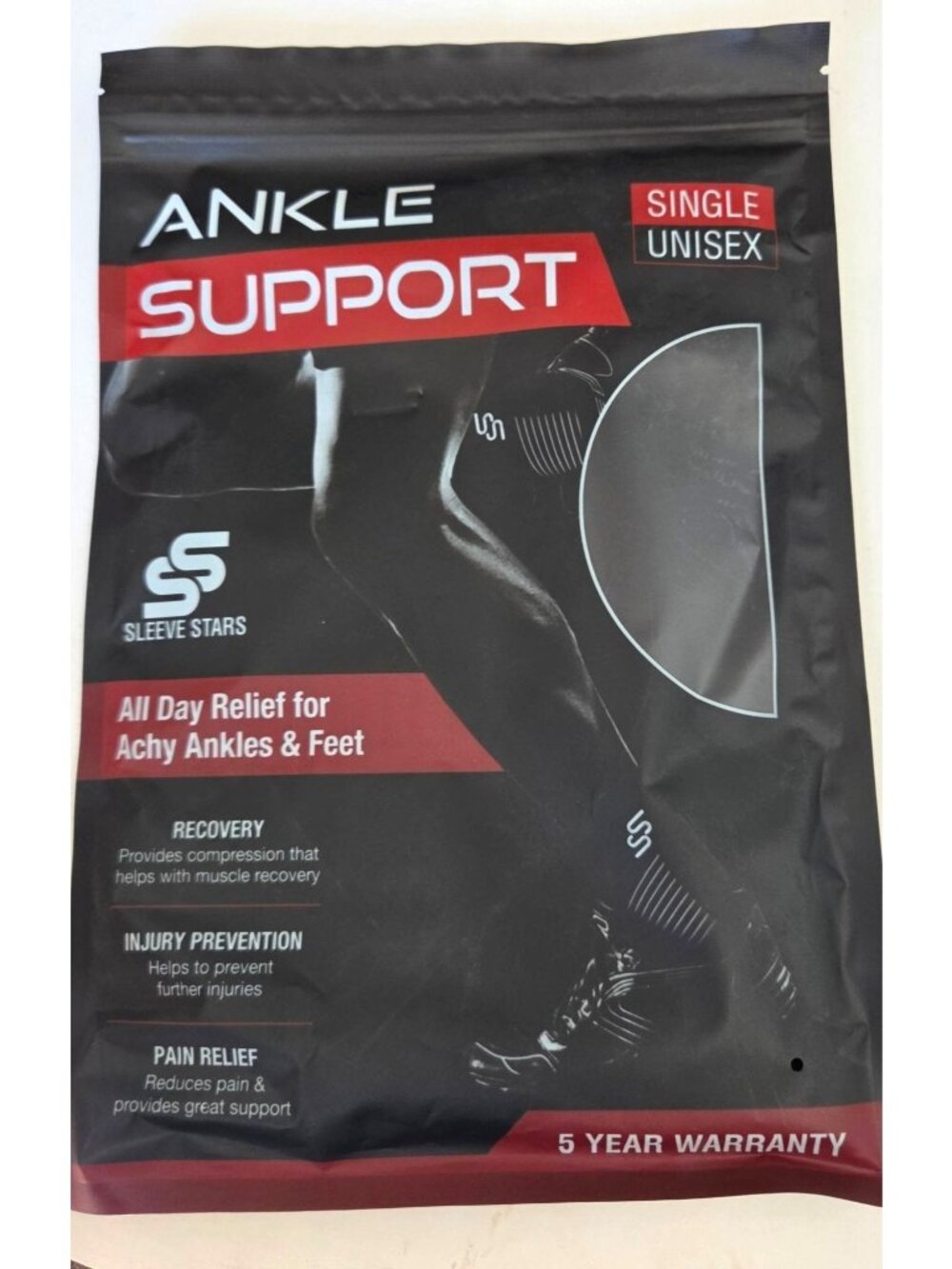 Ankle Support Sleeve Compression Wrap Pain Relief & Injury Single Unisex Black